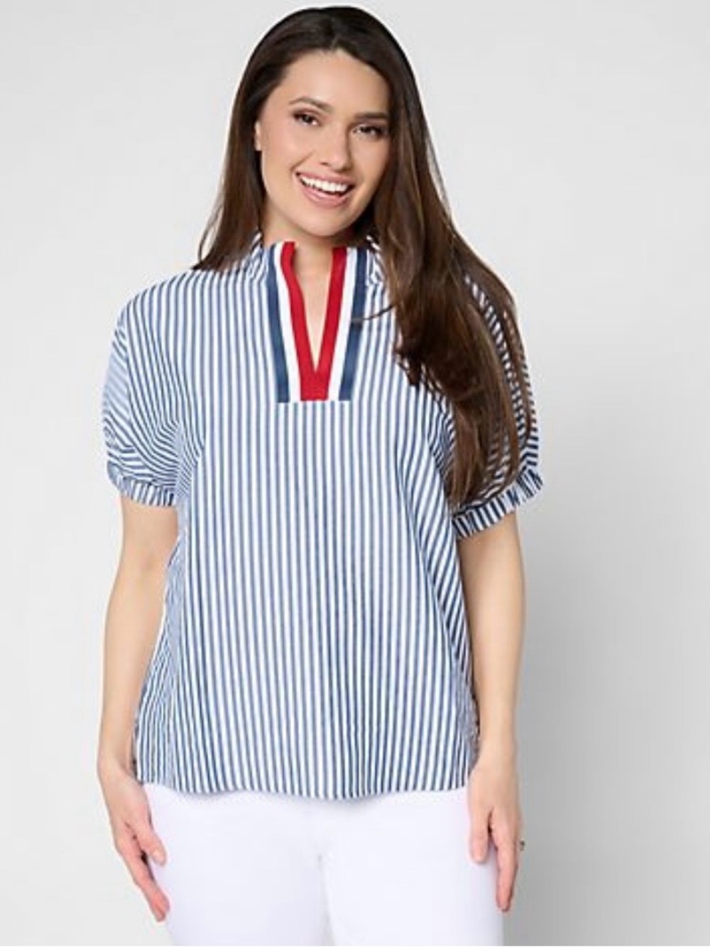 Belle by Kim Gravel Yacht Club Cool Seersucker Stripe Top in Twilight - Sz M
